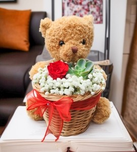 Giỏ Hoa Gấu Bông Mini GAU003